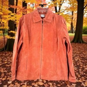 Chico's 100%‎ Leather Jacket Women's Western Suede Full Zip Size Large Orange